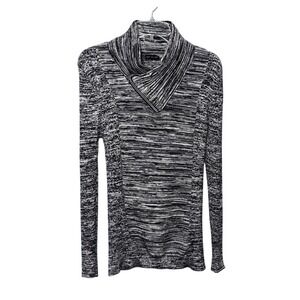 Leif Nelson Sweater Mens Large Black White Knit Cowl Neck Zip Pullover Slim Chic